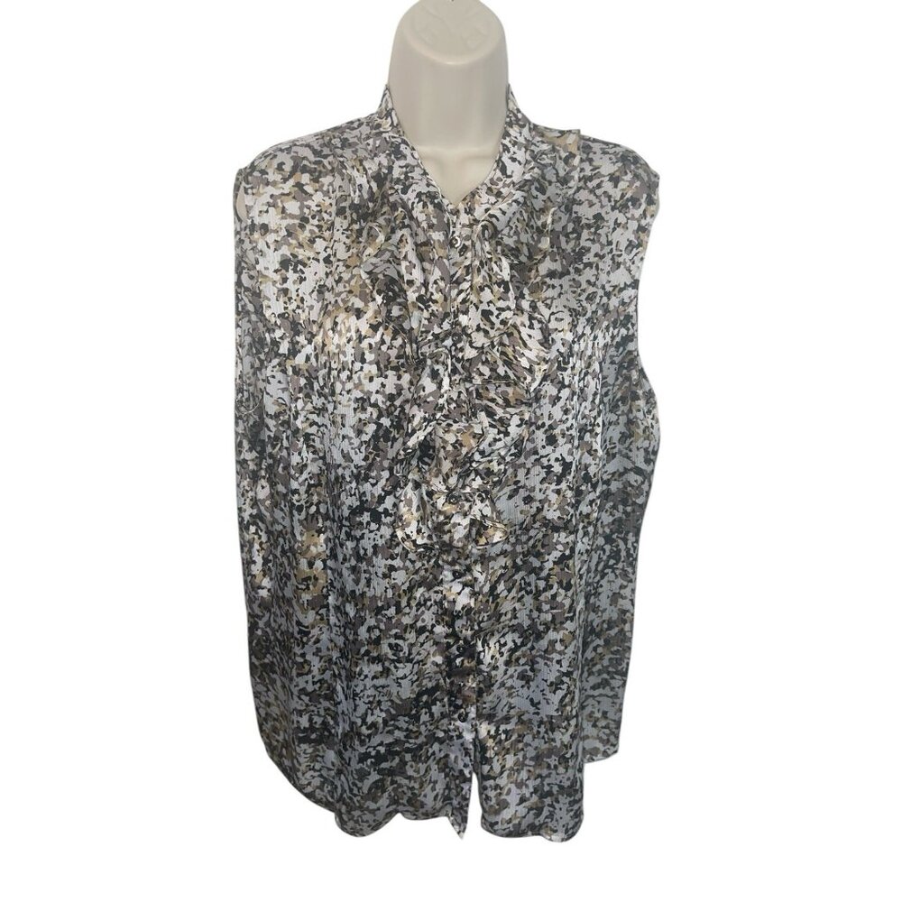 TAHARI ARTHUR S LEVINE Women's Plus 1X Button Up Ruffle Front Blouse